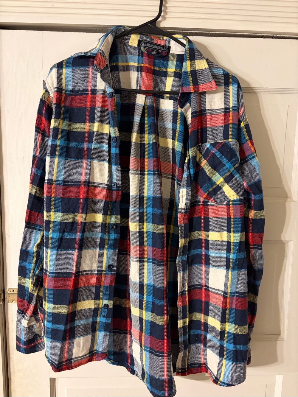 Men's Plaid Flannel Shirt Jacket - Red, Blue & Yellow